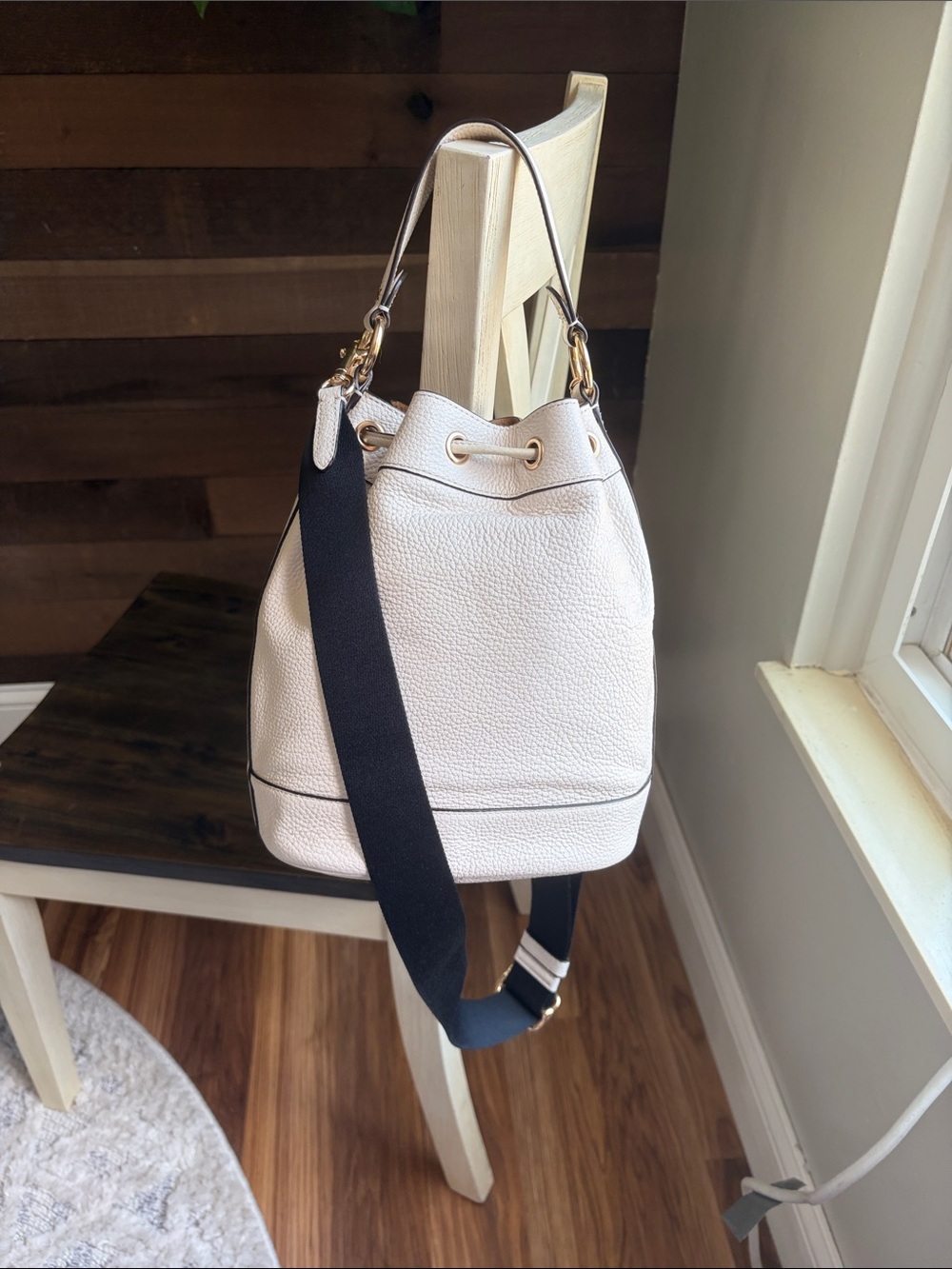 Coach Dempsey Pebbled Leather Drawstring Bucket Bag with Black Strap - Picture 2 of 10
